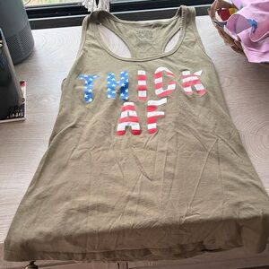 Women's Olive Tank Top with Patriotic Print